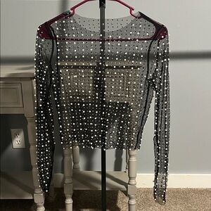 Sheer Black Pearl and Rhinestone Top
